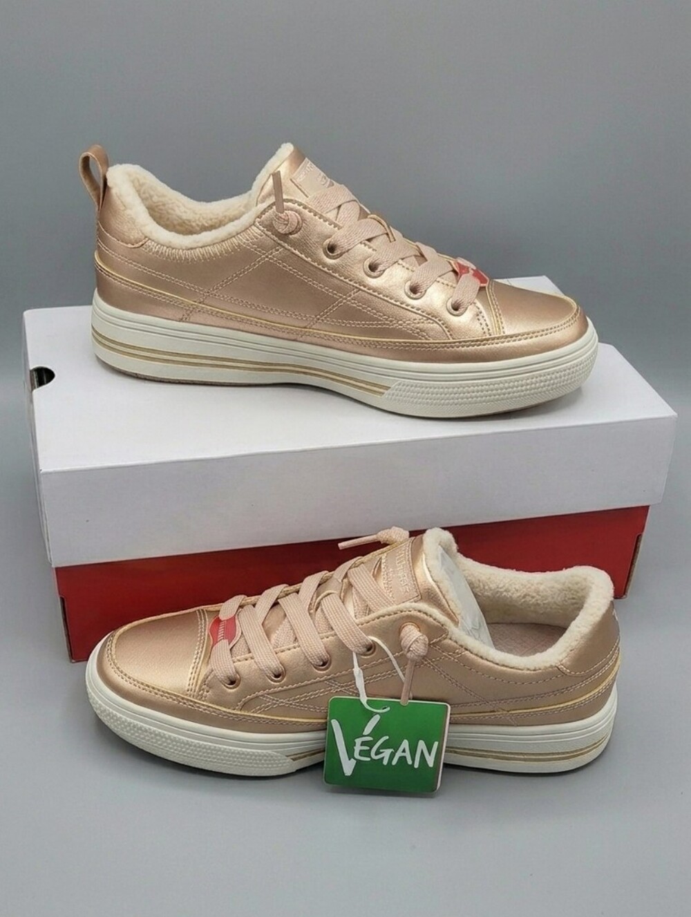 New! Skechers Arch Fit Arcade Glistening Gal Rose Gold Sneakers Size 5